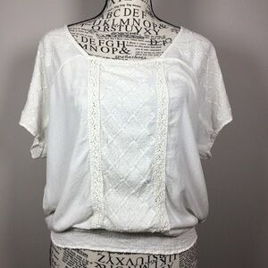 Creamy white square neck top wench peasant milkmaid fairy renaissance sz M